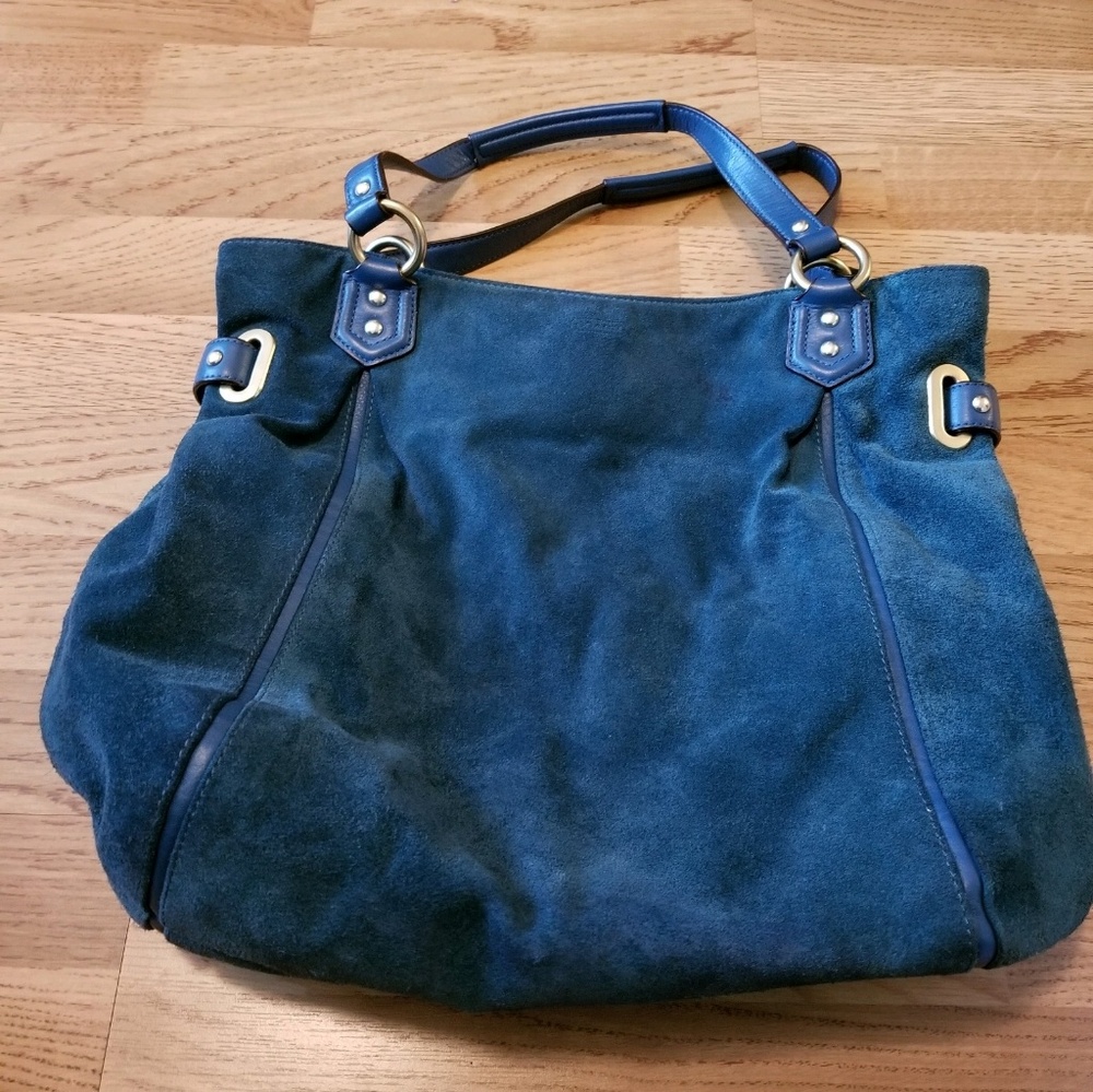 COACH Suede Indigo Large Shoulder Bag
